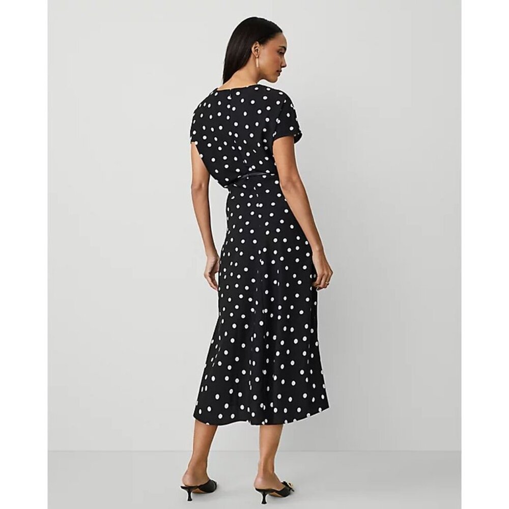NEW Ann Taylor Petite Dotted Crepe Column Midi Dress Black White Size 00P - Picture 3 of 5